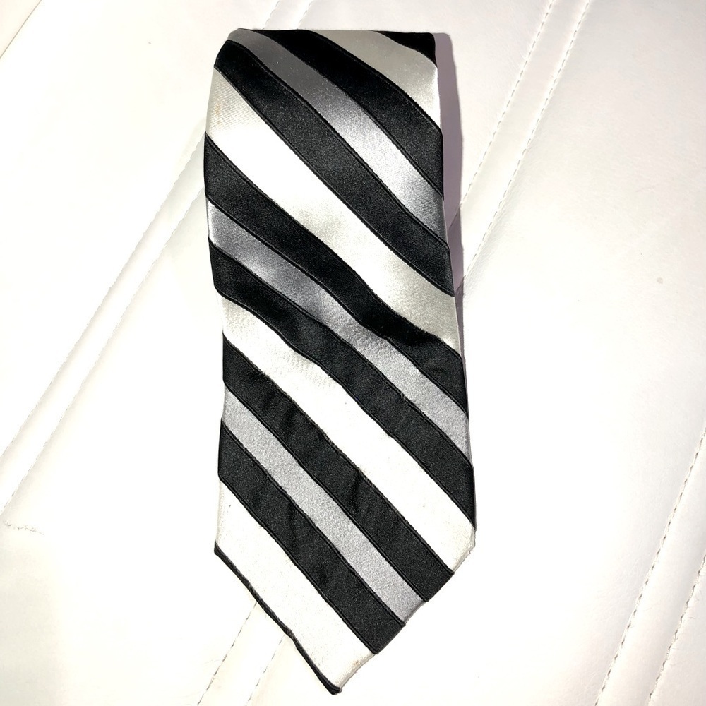 Express Vintage 100% Silk Gray and Black Striped Tie